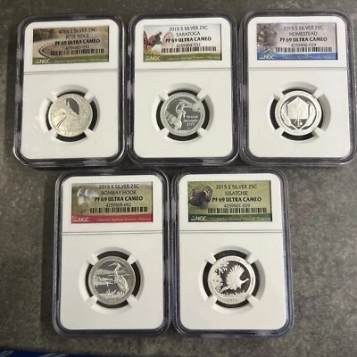 BCG 2015 S 25c Five SILVER America National Treasures All NGC PF 69 Ultra Cameo - Image 1 of 4