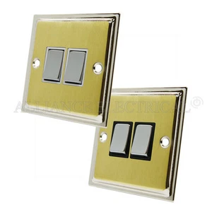 Slimline Satin Brass Polished Chrome Edge 2 Gang Light Switch 10Amp Double 2 Way - Picture 1 of 3