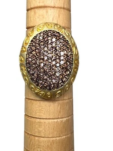 Anello Statuto Donna Misura 11 Tono Oro Argento Sterling e Strass dalla Turchia - Foto 1 di 9