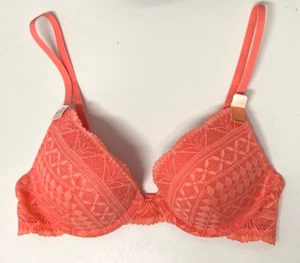 Etam 34C No.2 Idole The Plunge Push-Up Lace Bra NWOT Orange-Peach - Picture 1 of 7