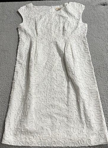 Abito donna Michael Kors smanicato foderato cotone bianco 10 nastro ricamato
