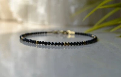 Black Spinal Faceted Round Gemstone Hematite Gold Beads Bracelets 6-8'' Unisex Foto 1 de 4