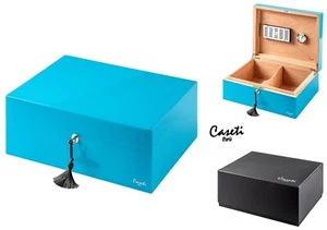 CASETI PARIS CIGAR HUMIDOR BLUE w. HYGROMETER HUMDIFIER CEDAR WOOD - LOCKABLE - Picture 1 of 1
