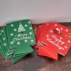 Christmas Can Coolers Personalized Holiday Can Holders Set of 12 - Picture 1 of 5