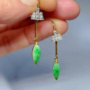ANTIQUE ART DECO Jade Diamond Earrings 18k gold platinum GEM REPORT Make Offer! - Bild 1 von 3