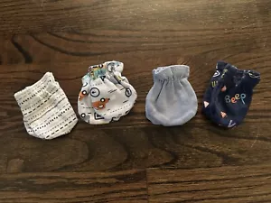 Set of 4 Newborn Mittens No Scratch Baby Infant Hand Gloves 0-3 Month Blue Boys - Picture 1 of 1