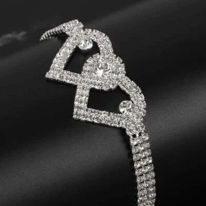 Tobillera para Mujer Circón Pie Tobillo Joyería Plata Doble Corazón Colgante Pulsera - Imagen 1 de 13