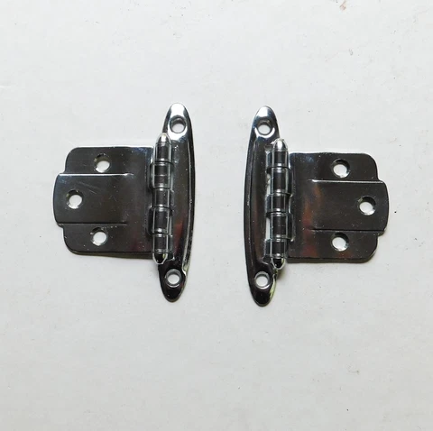 2 Vintage Japan Deco Chrome Cabinet Door Hinges 2 7/8" Cover