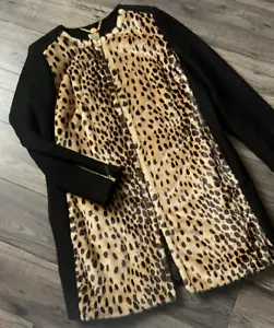 Abrigo De Mezcla De Lana Con Panel De Piel Sintética De Leopardo Talla 12 - Imagen 1 de 15