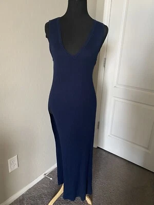 Marciano Long Slit Sleeveless Ribbed Maxi Dress Blue Medium 48" Length - Image 1 of 4