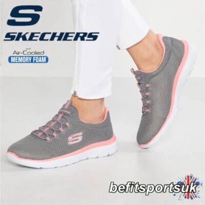 SKECHERS WOMENS SHOES GREY SKETCHERS LADIES MEMORY FOAM SLIP-ON TRAINERS UK 6