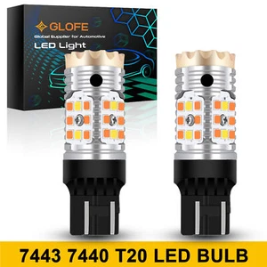 7443 7444 LED Turn Signal Switchback White/Amber DRL Parking Light Bulbs 3000K - Picture 1 of 12