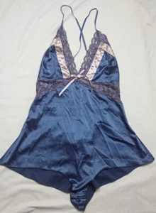 Blue Satin Teddy with Lace by Coquette - Size Medium - Picture 1 of 10