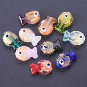 Lote de 5 cuentas sueltas de vidrio de murano de lámina dorada hechas a mano con forma de pez de 19x13 mm hágalo usted mismo - Imagen 1 de 16