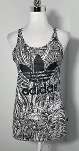 Adidas Womens Black & White Tropical Print Tank Top Size 6/XS - Picture 1 of 5