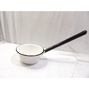 Vintage white and black enamel ladle water dipper, enamel coated metal, 13 in - Picture 1 of 11