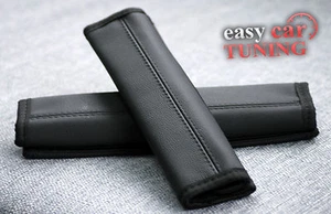 FÜR BMW 3ER SCHWARZ ECHTLEDER GURT 2 SICHERHEITSGURT ABDECKUNGEN PADS NEU - Bild 1 von 4