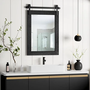 Farmhouse Bathroom Mirror for over Sink 22”X32” Black, Rustic Western Barn Decor - Picture 1 of 12