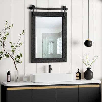 Farmhouse Bathroom Mirror for over Sink 22”X32” Black, Rustic Western Barn Decor - Image 1 of 4