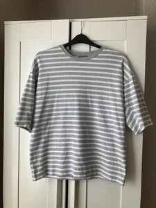Cos Grey White Stripe Oversize Short Sleeve thicker Cotton T-shirt - Picture 1 of 9