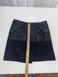 Halogen Leder asymmetrischer Reißverschluss Minirock Gr. 6 schwarz - Bild 1 von 7