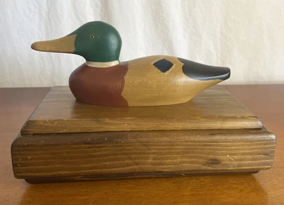 VTG '84 Duck Decoy Mounted Custom 8"x4" Wood Box Ron Fisher Studio Signed - Image 1 of 4