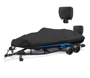 Boat Cover, fits 14–16ft V-Hull Bass Tri-Hull Boats,Black 1200D Waterproof - Picture 1 of 6