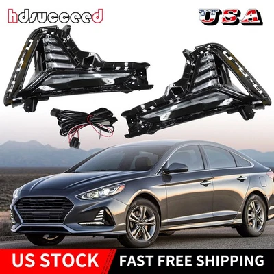 Left & Right Fit 2018 2019 Hyundai Sonata LED Fog Light DRL Lamps & Cover Bezels - Image 1 of 4