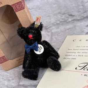 Vintage Steiff Club Bär 2000 Plüsch 3 Zoll Einwegspielzeug 7 cm schwarz Zertifikat Box Etikett - Bild 1 von 8