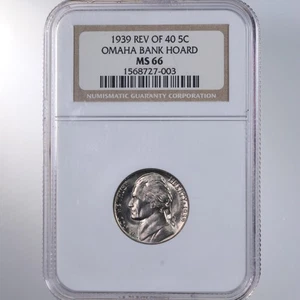 1939 Jefferson 5C Rev Of 40 NGC MS66 Omaha Bank Hoard - Picture 1 of 2