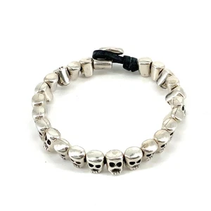 Leather String Vintage UNO Sterling Silver Living La Vida Loca Bracelet sz 6 1/4 - Picture 1 of 6