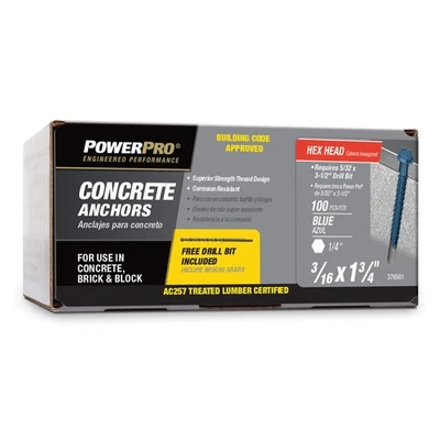 Cabezal de arandela hexagonal azul anclajes de tornillo de hormigón 3/16x1-3/4 pulgadas albañilería 100 piezas Foto 1 de 4