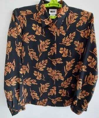 Blusa de poliéster negra talla 18 LESLIE FAY para mujer con patrón de hojas doradas Foto 1 de 4