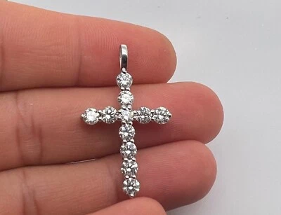 1.65ctw Round Lab Grown Diamond Religious Cross Large Pendant 14K White Gold - Image 1 of 4
