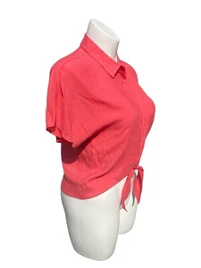 Nine West Orange Knot Front Button Down Dolman Sleeve Top Light Weight Medium - Picture 1 of 11