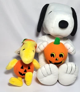 Snoopy & Woodstock Plush Halloween Pumpkin Jack o Lantern 9" - Imagen 1 de 6