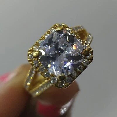 2.50 Ct Round Cut Simulated Halo Engagement Ring 14K Yellow Gold Plated Sz 7.5 - Image 1 of 4