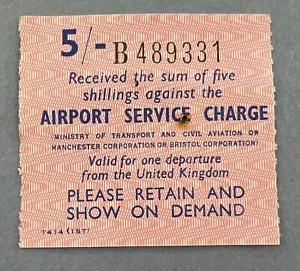 UNITED KINGDOM 5/- BRISTOL MANCHESTER AIRPORT CHARGE DEPARTURE TAX REVENUE STAMP - Picture 1 of 2