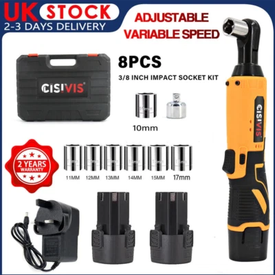 2 Batteries Cordless Right Ratchet 3/8'' 90° 580Nm Electric Power Ratchet Wrench - Image 1 of 4