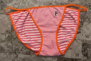 NWT VICTORIA'S SECRET PINK M STRIPE PATCH VINTAGE RARE STRING BIKINI PANTIES - Picture 1 of 4