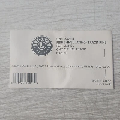 Lionel 6-65041 Fibre Insulating Track Pins for O-27 Track, One Dozen - Image 1 of 4