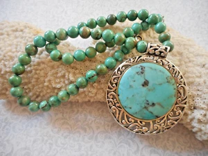 Sterling Silver Barse Turquoise Pendant Beaded Necklace 17"+2" 59RZ10 - Picture 1 of 23