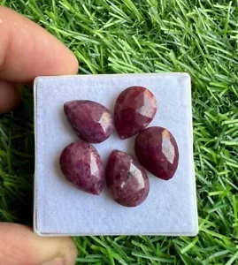 Natural Ruby Rose Cut 10x14mm Pear Gemstone 5Pcs Lot Genuine African Ruby - Picture 1 of 3