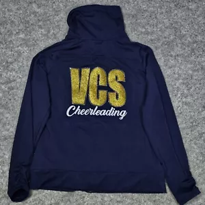 VCS Cheerleading Cowl Neck Jacket Women's L Blue Sparkle Glitter Logo Zip - Picture 1 of 7