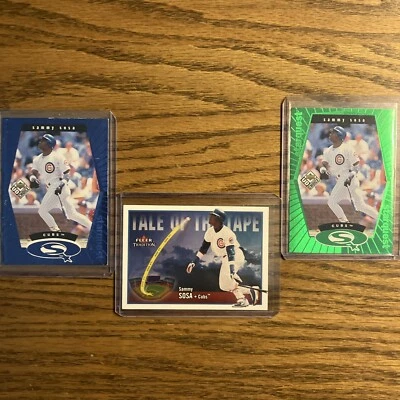 3 Sammy Sosas 2003 Fleer Tradition Tale of the Tape #U281, UD #SQ2 Blue & Green  - Image 1 of 4