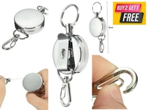 Retractable Key Holder for Belt Loop - 23.6" Steel Wire, Clip & Key Ring - Foto 1 di 12