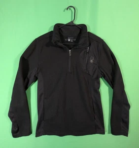 Spyder 1/4 Zip Softshell Jacket Mens Small Black Long Sleeves - Picture 1 of 7