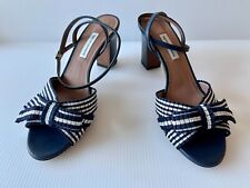 Tabitha Simmons Blue & White Stripe Strappy Block Heel Sandal Sz 10 (US) 40 (EU)