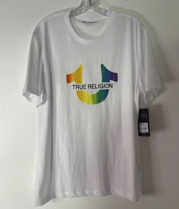 T-shirt uomo True Religion Pride arcobaleno bianco ferro di cavallo logo L large nuova con etichette - Foto 1 di 7