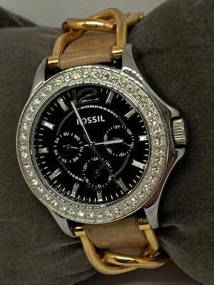 Fossil CE1067 Women's Brown Leather Analog Black Dial Quartz Genuine Watch W279 - Image 1 of 4
